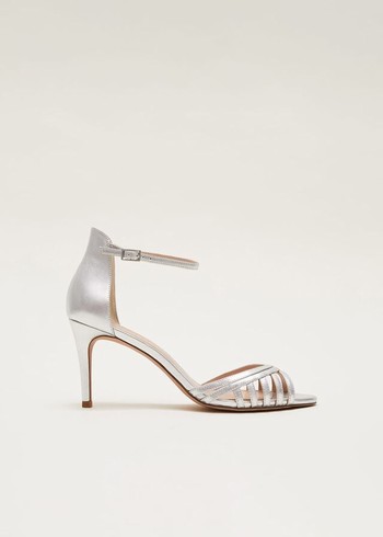 Phase Eight Silver Leather Open Toe Heels Silver USA | 3960485-WK